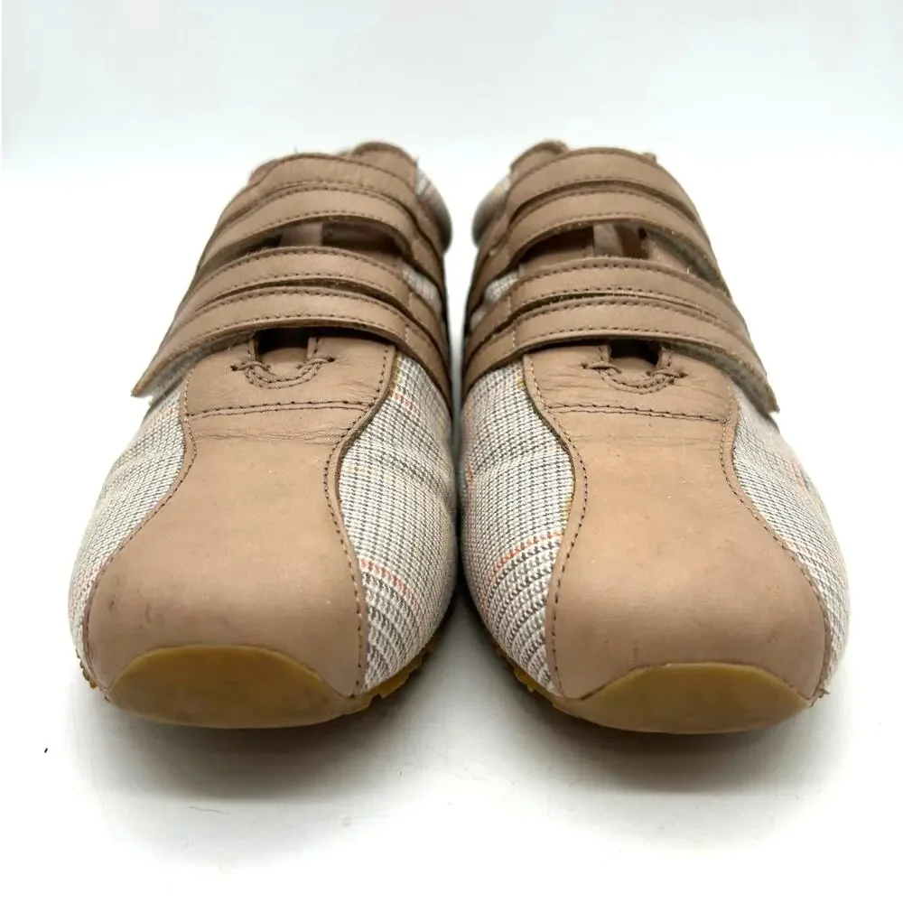 Lacoste Mystere Leather Sneakers Tan Plaid HoundstoothSize 7.5 EU 39 Preppy